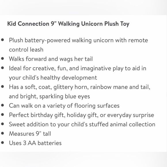 NWOT … KID CONNECTION Walking & Talking Unicorn - Picture 6 of 6